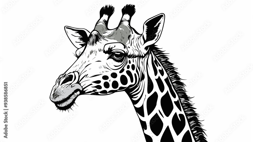 Naklejka premium Giraffe Head Sketch Style - Animal Face Portrait Mammal 