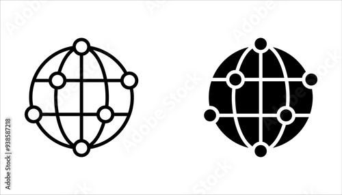 Digital technology icon set, social network, global connect on white background
