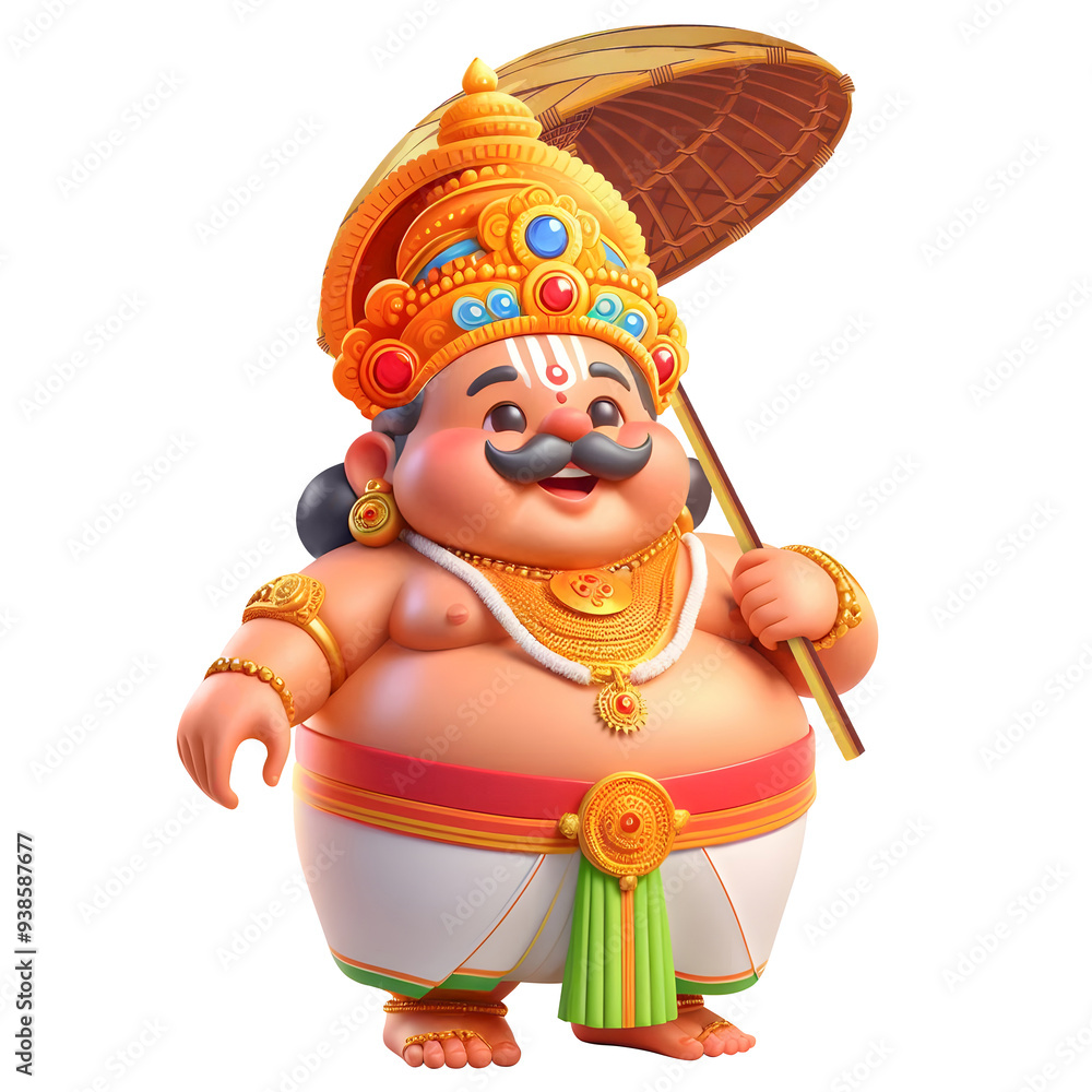 King Mahabali or Maveli 3D character for Kerala Onam Festival, Isolated on white background King Mahabali or Maveli 3D character for Kerala Onam Festival, Isolated on white background