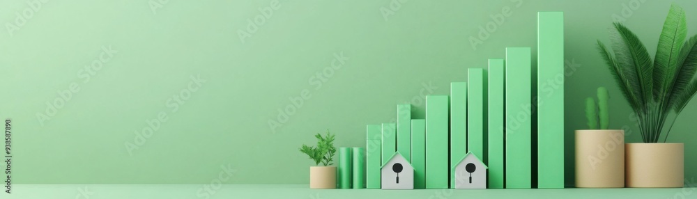 Energy consumption analysis, green bars and charts with icons, 3D illustration Energy consumption analysis, green bars and charts with icons, 3D illustration