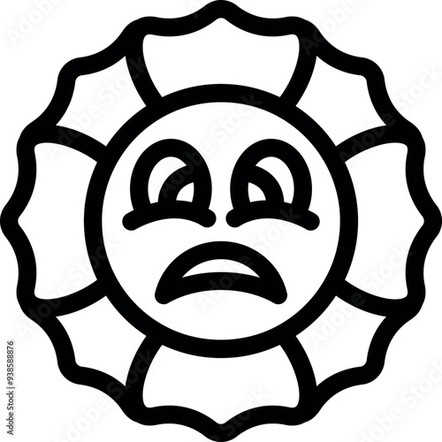 Simple vector icon of a sad emoticon with big eyes, frowning mouth, expressing disappointment, in a round frame