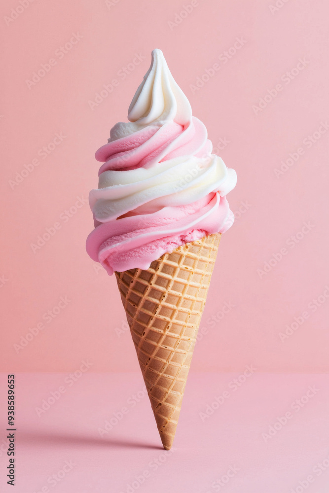 A soft-serve ice cream cone with three layers of different colors A soft-serve ice cream cone with three layers of different colors