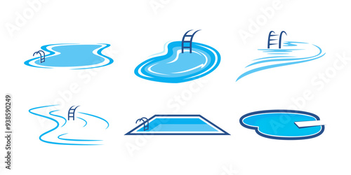 Set of Swimming Pool service logo vector. Splash pool design isloated