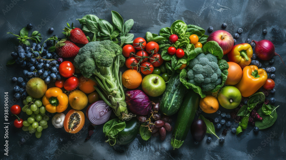 A rich and colorful selection of fresh vegetables and fruits, perfect for a nutritious snack. A rich and colorful selection of fresh vegetables and fruits, perfect for a nutritious snack.