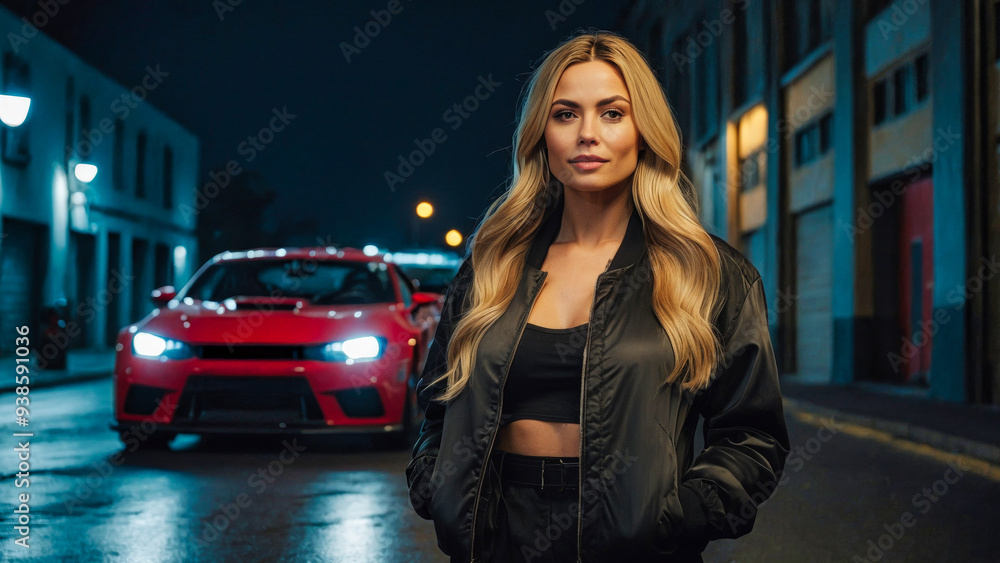 Woman Posing in front of Her Car Woman Posing in front of Her Car