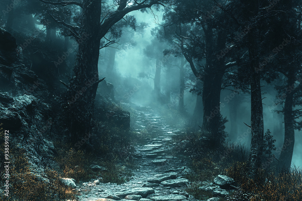 A spooky, misty forest with a dark and eerie atmosphere, suitable for horror or fantasy-themed projects. A spooky, misty forest with a dark and eerie atmosphere, suitable for horror or fantasy-themed projects.