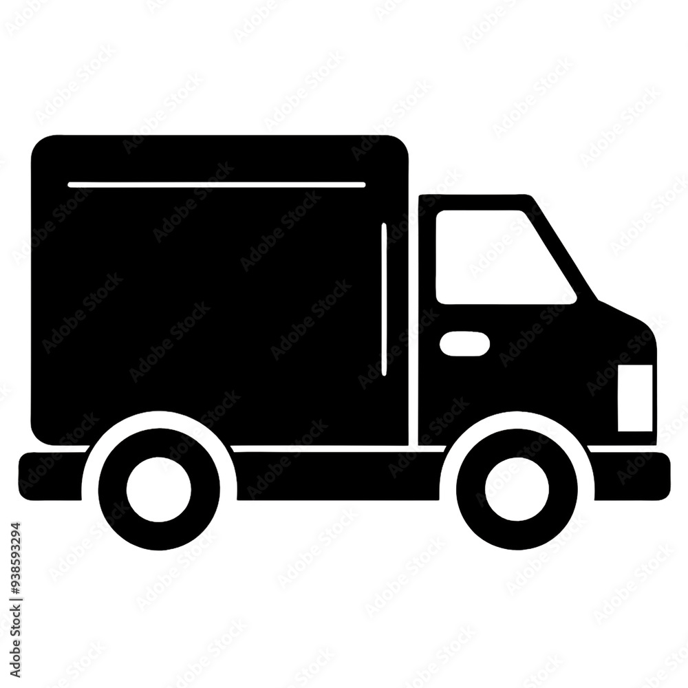 A simple black outline of a delivery truck viewed from the side, emphasizing minimalistic design and transportation concepts, on a transparent background A simple black outline of a delivery truck viewed from the side, emphasizing minimalistic design and transportation concepts, on a transparent background