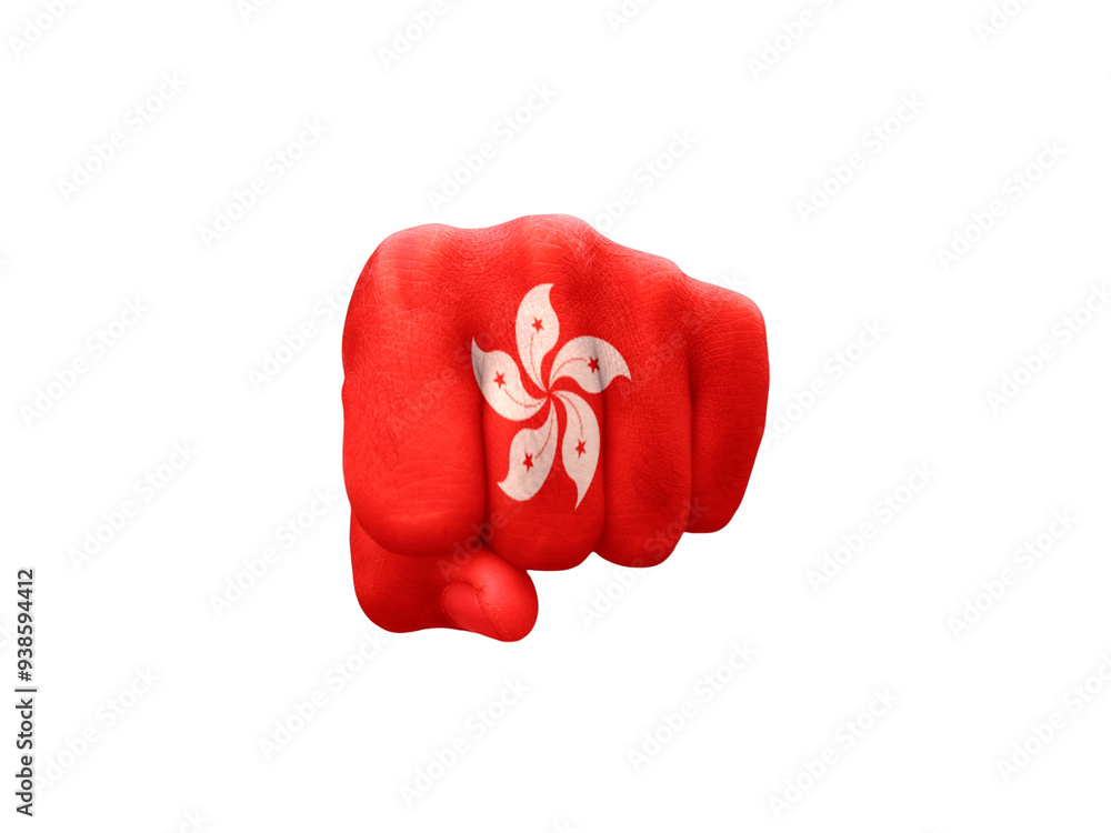 fist punch painted with hong kong flag colors isolated on white background fist punch painted with hong kong flag colors isolated on white background