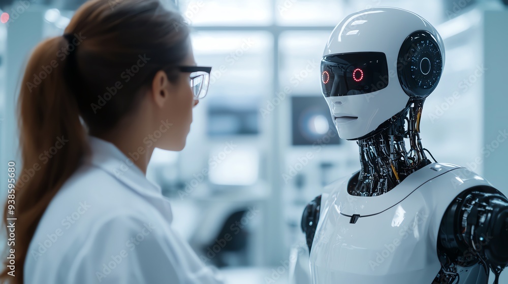 An AI-powered robotic assistant helping a scientist in a high-tech lab, symbolizing the future of research and innovation An AI-powered robotic assistant helping a scientist in a high-tech lab, symbolizing the future of research and innovation