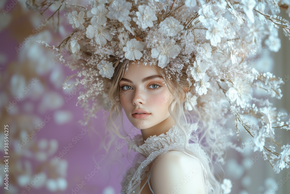 A woman with a flower crown on her head A woman with a flower crown on her head