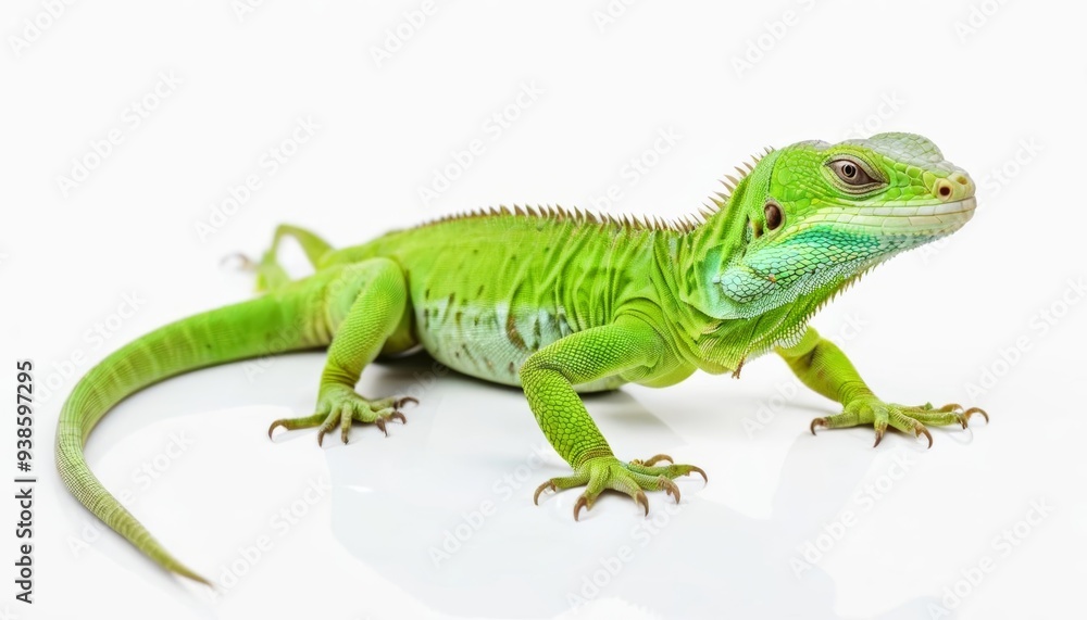 Obraz premium Vibrant Green Iguana on White Background