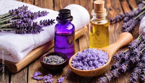  Essential oils and lavender buds for a soothing bath