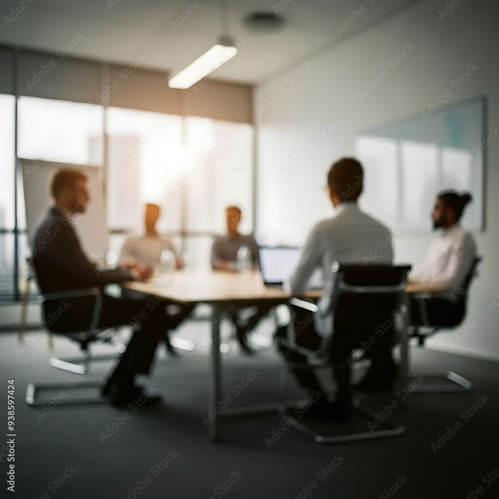 Office Meeting Room with Businesspeople in a Blurred Background, Emphasizing a Professional Atmosphere and the Dynamics of Corporate Collaboration and Discussion Office Meeting Room with Businesspeople in a Blurred Background, Emphasizing a Professional Atmosphere and the Dynamics of Corporate Collaboration and Discussion