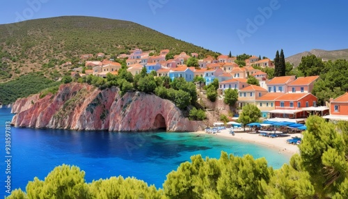  Idyllic coastal village with vibrant houses and clear blue waters