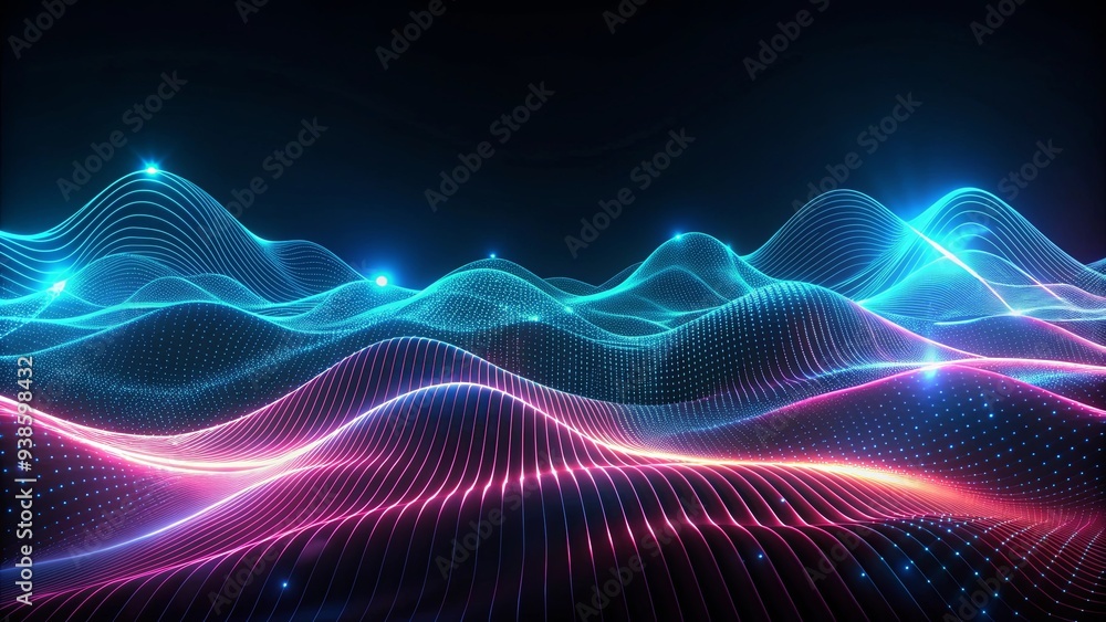 Dark futuristic wavy background with glowing lines and digital noise, futuristic, dark, background, waves, glowing, lines Dark futuristic wavy background with glowing lines and digital noise, futuristic, dark, background, waves, glowing, lines