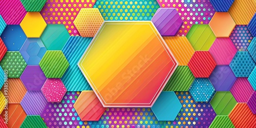 Colorful abstract hexagon design with vibrant shades and geometric patterns, colorful, abstract, hexagon, design, vibrant