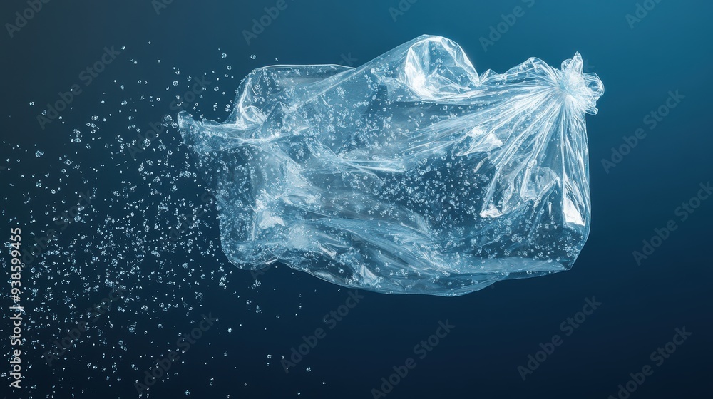 Obraz premium A plastic bag is floating in the water with a lot of bubbles