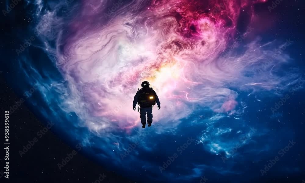 Astronaut in Cosmic Expanse: A lone astronaut floats in the vast expanse of space, silhouetted against a swirling nebula of vibrant cosmic colors. This captivating image evokes a sense of wonder, expl Astronaut in Cosmic Expanse: A lone astronaut floats in the vast expanse of space, silhouetted against a swirling nebula of vibrant cosmic colors. This captivating image evokes a sense of wonder, expl