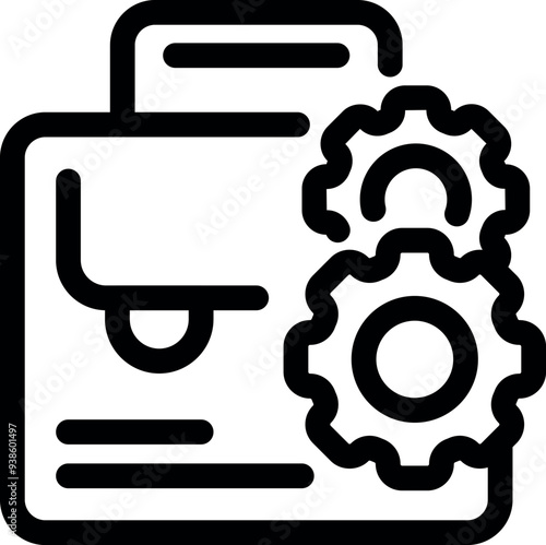 Line icon of a briefcase with gears, representing the concept of business process optimization