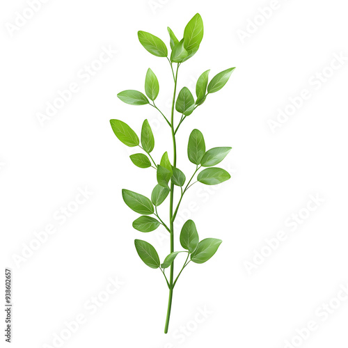 Green Twig with Leaves Isolated on Transparent Background, Green Branch with Leaves Isolated on White Background