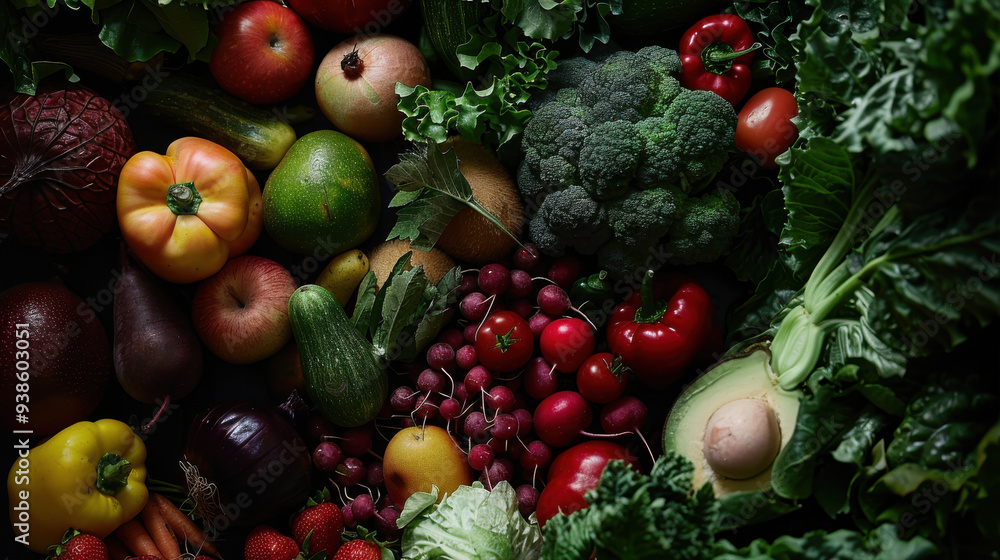 A visually appealing assortment of fresh fruits and vegetables, showcasing their natural beauty. A visually appealing assortment of fresh fruits and vegetables, showcasing their natural beauty.