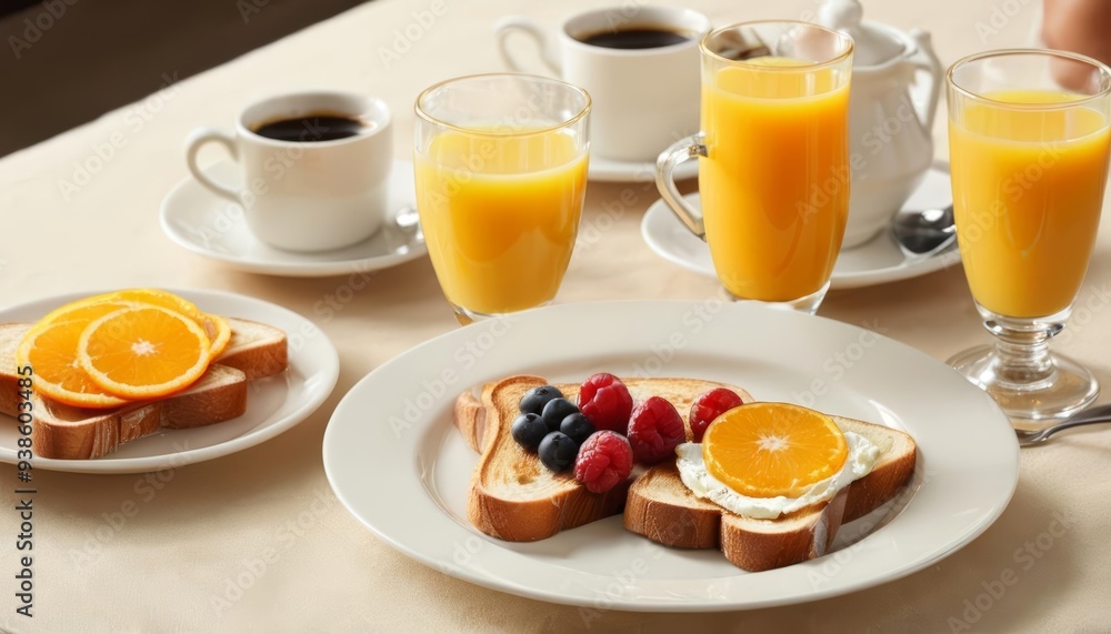 A delightful breakfast spread ready to be enjoyed A delightful breakfast spread ready to be enjoyed