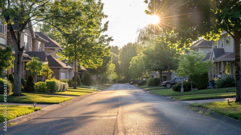 Suburban Street at Sunset Suburban Street at Sunset
