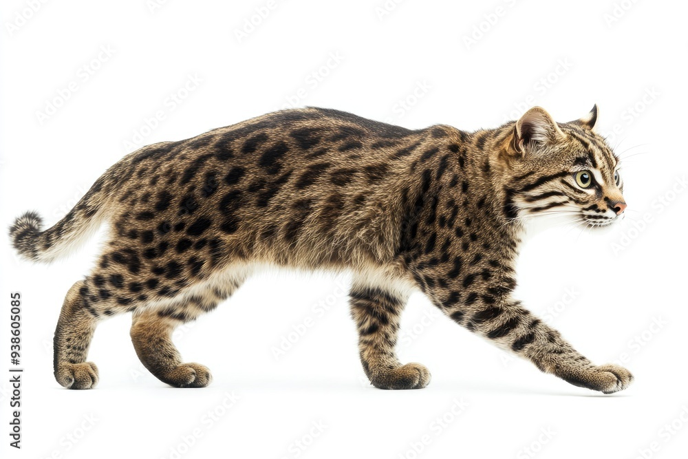 A Leopard Cat Walking on a White Background A Leopard Cat Walking on a White Background
