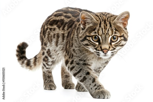 A Fishing Cat Walking on a White Background