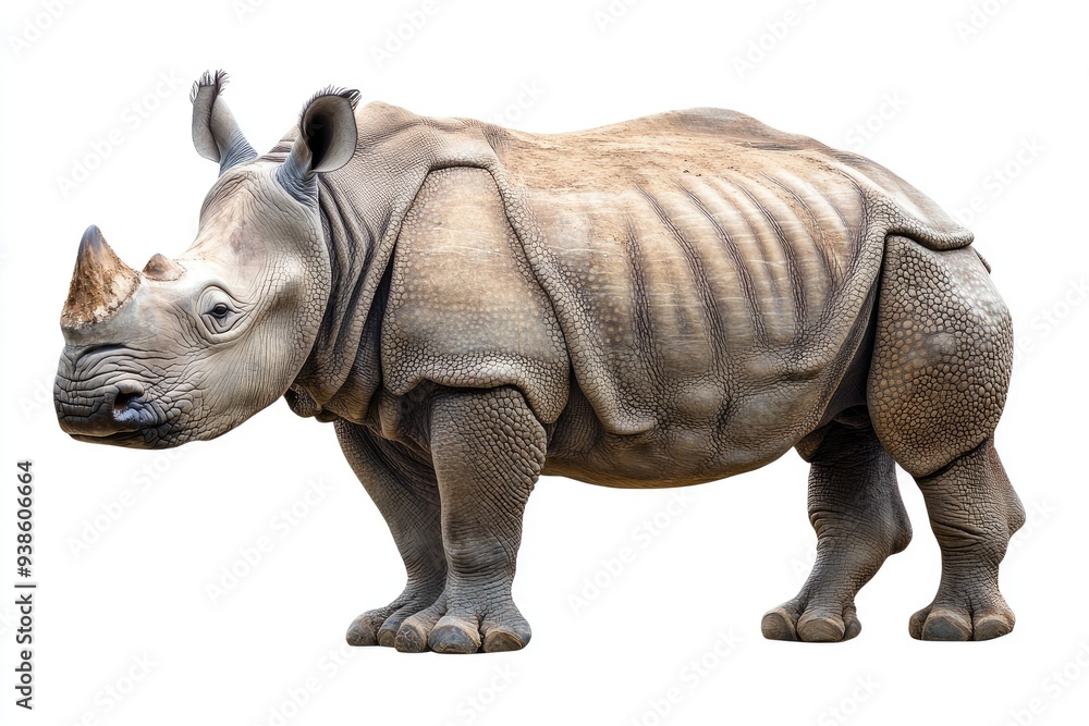 A Single White Rhinoceros Standing Against a White Background A Single White Rhinoceros Standing Against a White Background