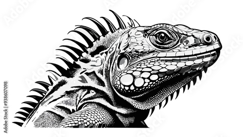 Iguana Head Sketch Style - Animal Face Portrait
