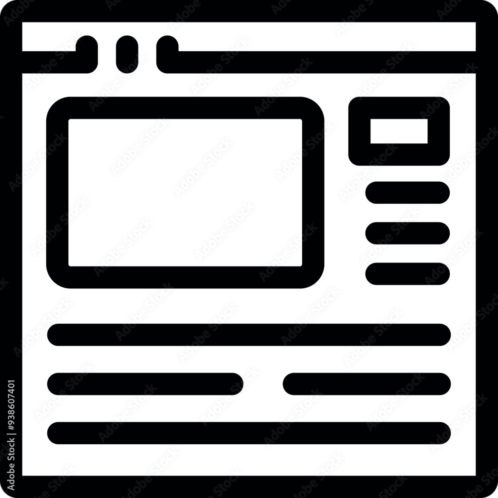 Clean line art icon of a website layout showing content, sidebar and browser window Clean line art icon of a website layout showing content, sidebar and browser window