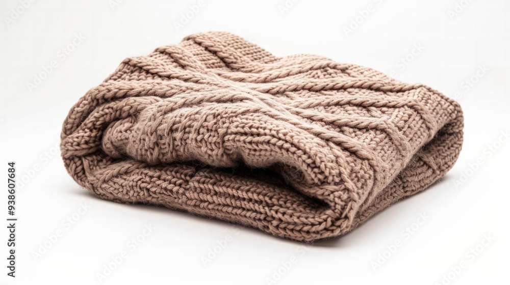 A cozy knitted blanket folded neatly, isolated on white background, full body shot, with detailed textures and soft fibers, A cozy knitted blanket folded neatly, isolated on white background, full body shot, with detailed textures and soft fibers,