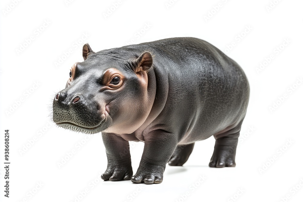 A Baby Hippopotamus Standing on a White Background A Baby Hippopotamus Standing on a White Background