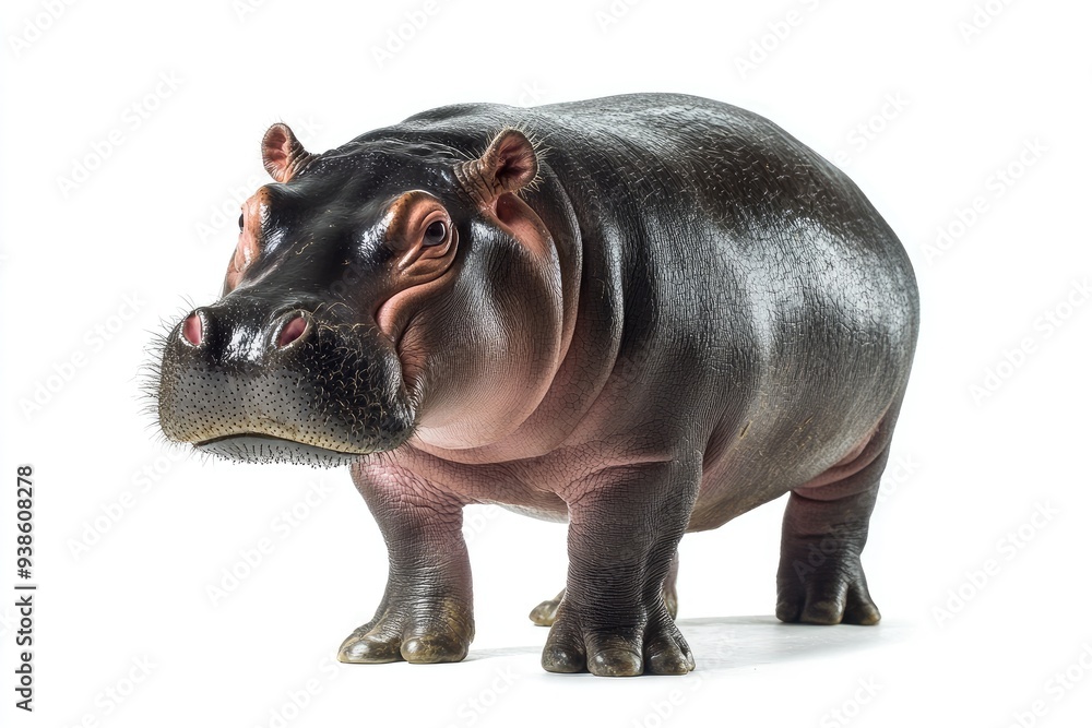 A Close-Up of a Young Hippopotamus Standing on a White Background A Close-Up of a Young Hippopotamus Standing on a White Background