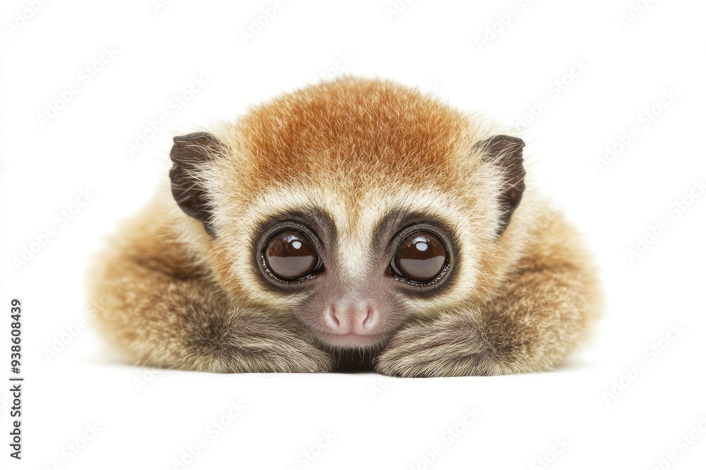 A Close-Up Portrait of a Baby Slow Loris with Large Eyes A Close-Up Portrait of a Baby Slow Loris with Large Eyes