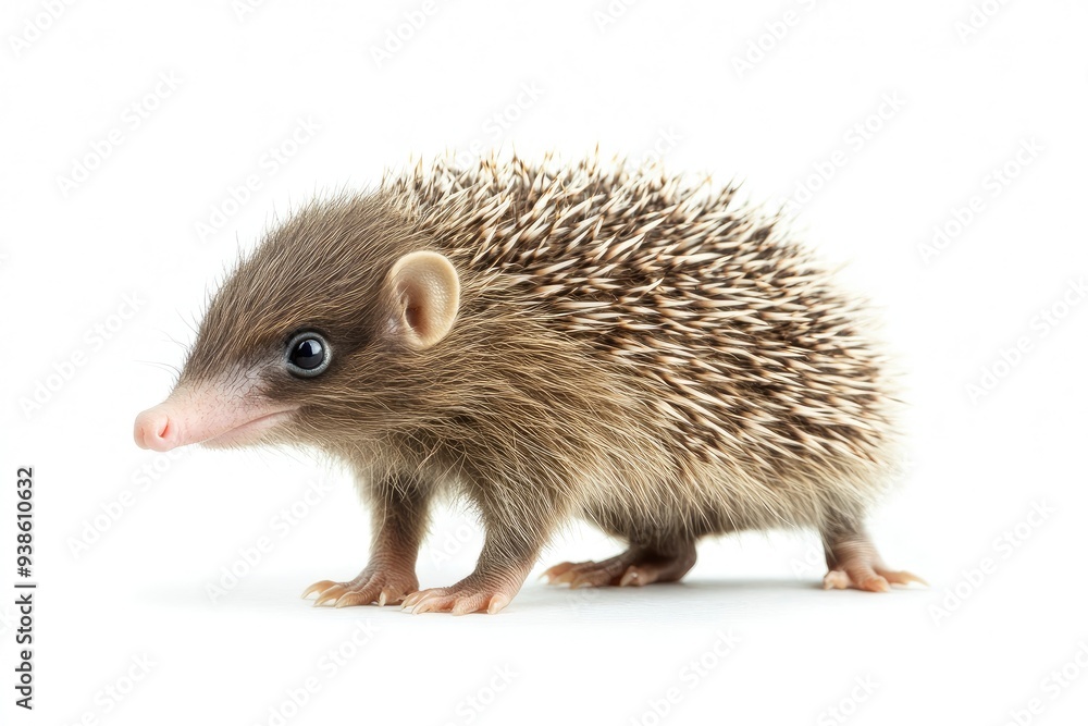 Fototapeta premium A Small Brown Hedgehog with Spikes and a Pink Nose