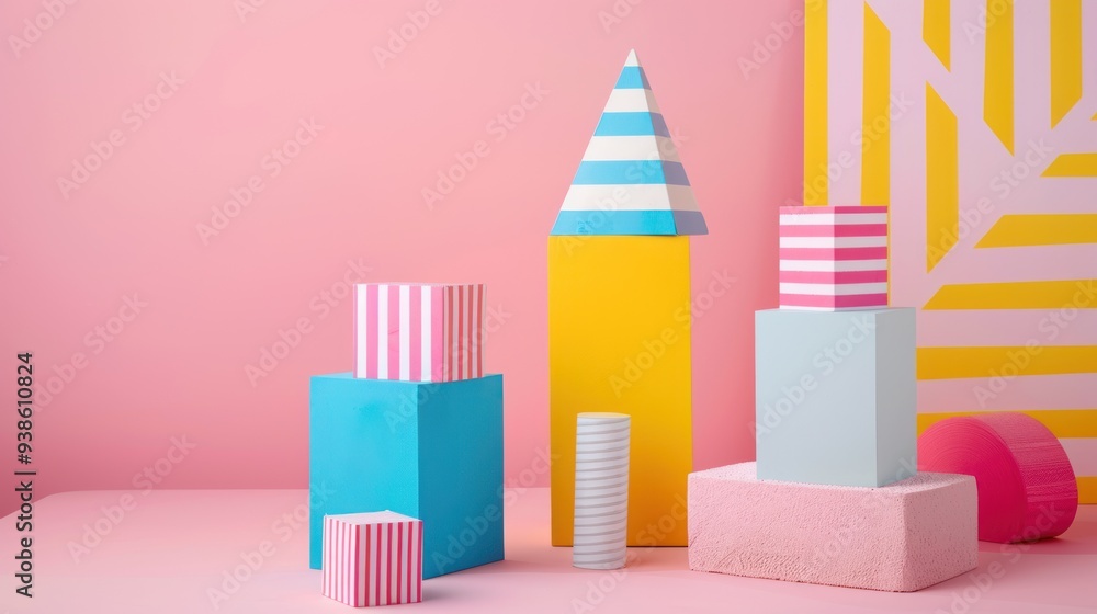 set of colorful geometric shapes featuring stripe set of colorful geometric shapes featuring stripe