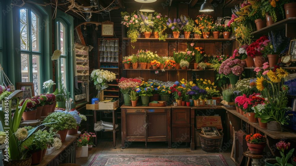 An inviting flower shop with an array of colorful blossoms and charming decor. An inviting flower shop with an array of colorful blossoms and charming decor.