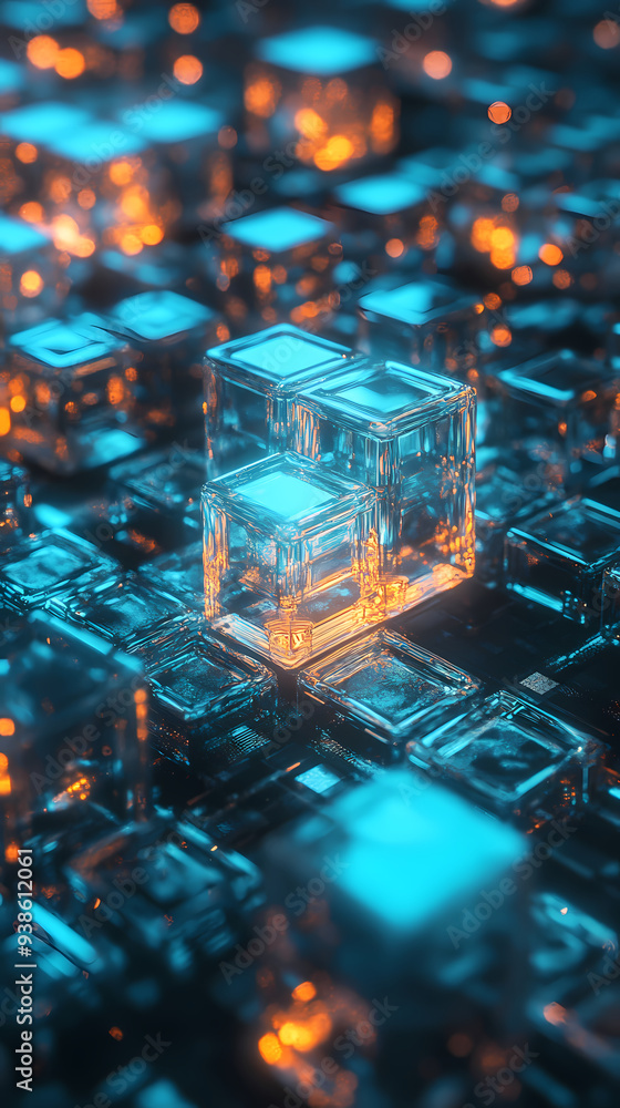 Full of technology, three-dimensional glass cube art Full of technology, three-dimensional glass cube art