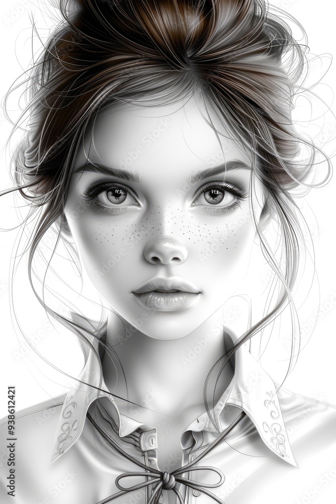 Artistic cartoon drawing of a girl with smooth lines and thin contours, showcasing a cute, modern appearance and a minimalist background. Artistic cartoon drawing of a girl with smooth lines and thin contours, showcasing a cute, modern appearance and a minimalist background.