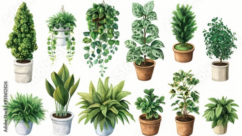 Assorted Potted House Plants - Top View Isolated Template for Interior Design Scene