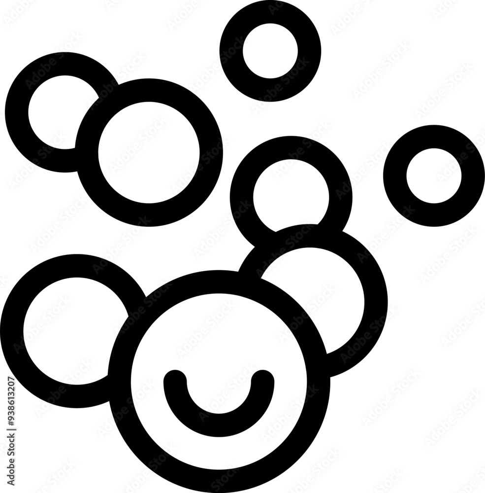 Simple icon of a molecule with a smiley face, bouncing around other molecules Simple icon of a molecule with a smiley face, bouncing around other molecules