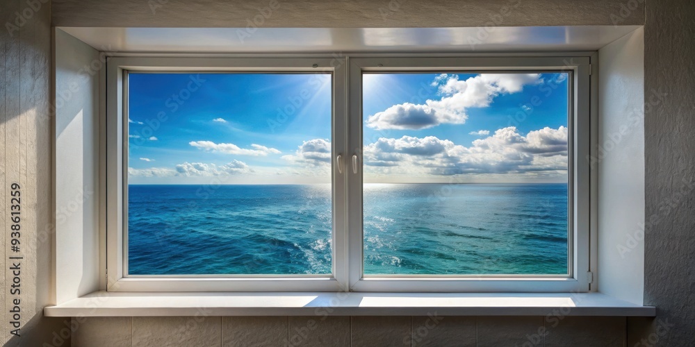 Fototapeta premium Scenic view of the sea and horizon from a window, sea, ocean, view, window, horizon, water, tranquility, peaceful, nature