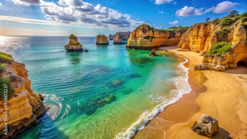 Beautiful sandy beach with crystal clear waters in Lagos, Portugal, Meia Praia, coastal, Algarve, scenic, summer photo