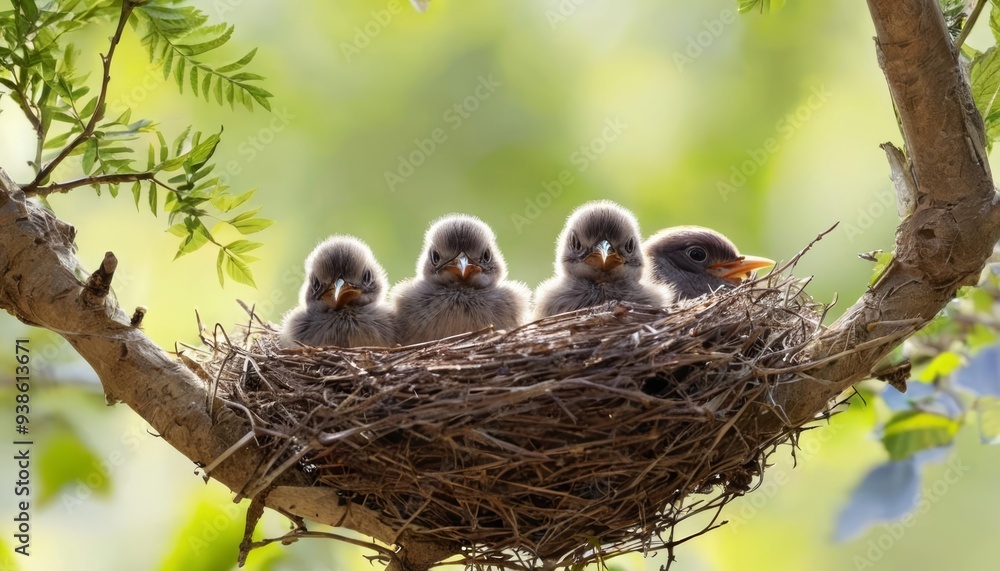 Peekaboo Baby birds in a nest