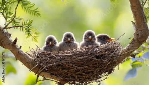 Obraz na płótnie Peekaboo Baby birds in a nest w salonie