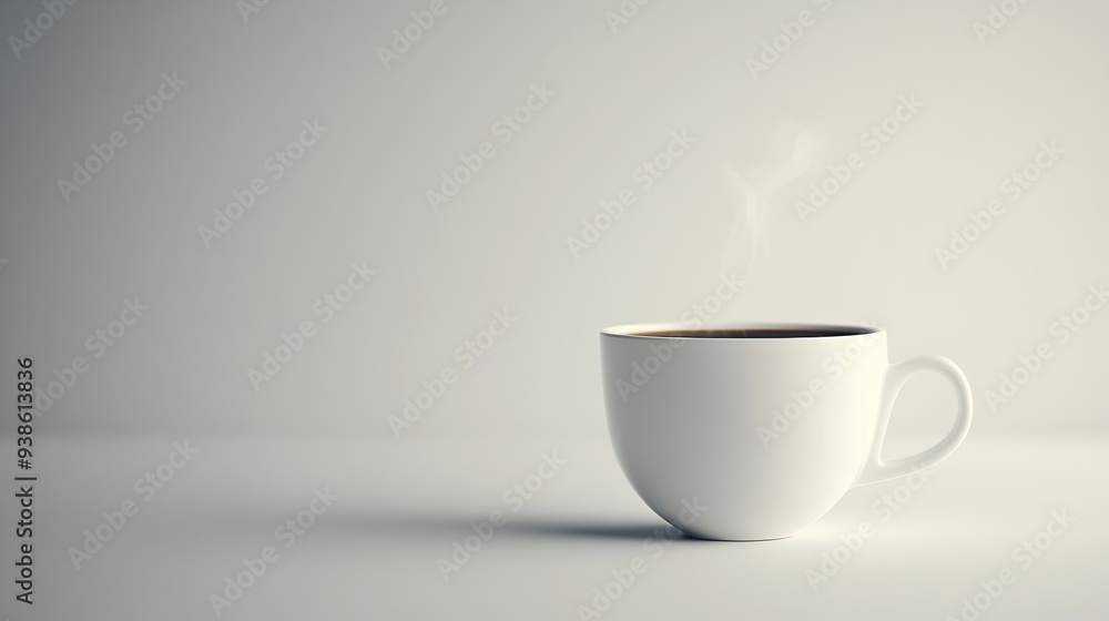 A serene and minimalist photograph showcasing a steaming cup of aromatic coffee placed on a plain white surface providing ample space on the right side for additional text or branding A serene and minimalist photograph showcasing a steaming cup of aromatic coffee placed on a plain white surface providing ample space on the right side for additional text or branding