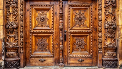 Old rustic wooden main door with intricate carvings  antique  aged  vintage  entrance  traditional  architecture