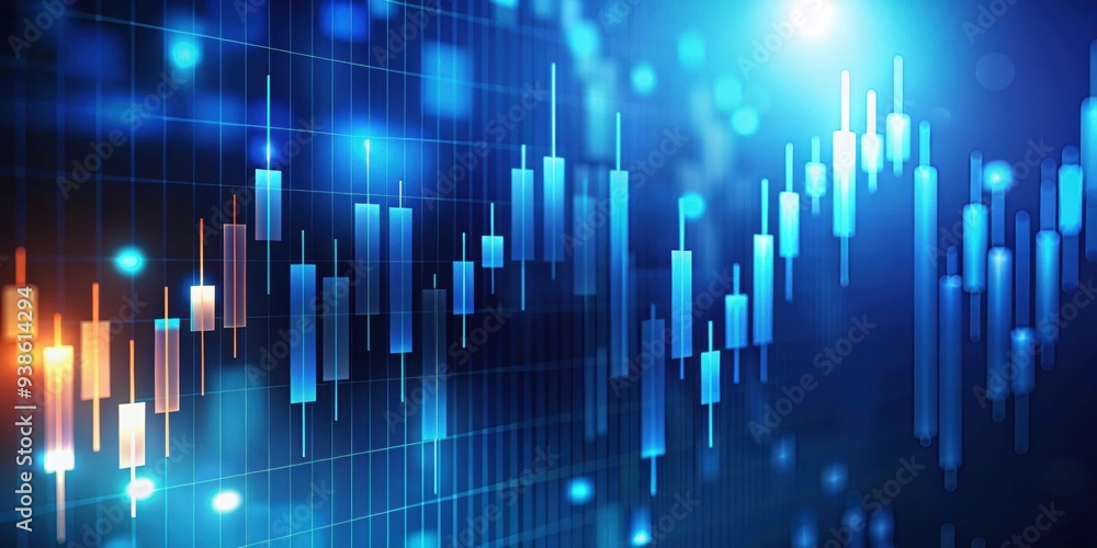 glowing candlestick forex chart on blurry blue background, finance, trade, stocks, investment, graph, candlestick, market glowing candlestick forex chart on blurry blue background, finance, trade, stocks, investment, graph, candlestick, market